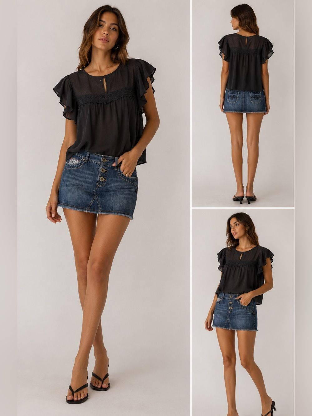 Billabong Denim Embroidered Mini Skirt Size 9 Low Rise